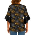 thumbnail image 3 of WTOBBY Women's Halloween Printed V-Neck 3/4 Sleeve Casual Shirt Loose Fit Blouse Tunic Top with Asymmetrical Hem for Fall Holiday Party,Gold S, 3 of 5