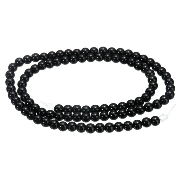 Uxcell 98pcs Solid Black Cat's Eye Stone Beads 4mm Round Smooth Gemstone Crystal Loose Bead for Jewelry Making Bracelets Necklace Earrings DIY