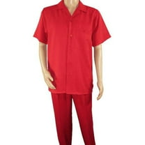 Men 2pc Walking Leisure Suit Short Sleeves By DREAMS 256-08 Solid Red
