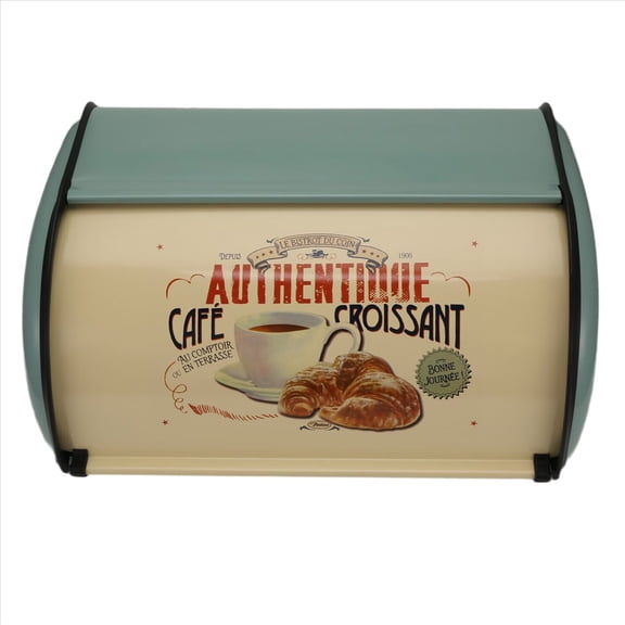 Vintage Bread Box Storage Bin Rollup Top Light Blue Small Powder Coated Bread Iron Snack Boxes Food Containerfor Kitchen Home Decor