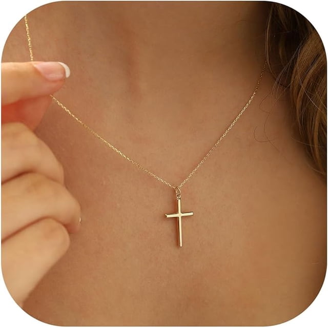 Collar de cruz chapado en oro de 14 quilates, collar de cruz de oro en capas, gargantilla de cruz lateral pequeña, collares de cruz de oro para mujer, joyería de oro de moda, regalos para mujer