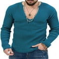 thumbnail image 2 of Solid Color V Neck Sweater for Men with Long Sleeves and Ribbed Knit Pullover, 2 of 4