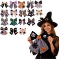 thumbnail image 4 of Bow Decorations Green Velvet Halloween Bow with Pumpkin Applique 14 X 12 Inch for Halloween Party Indoor Outdoor Home Door Decor, 4 of 7