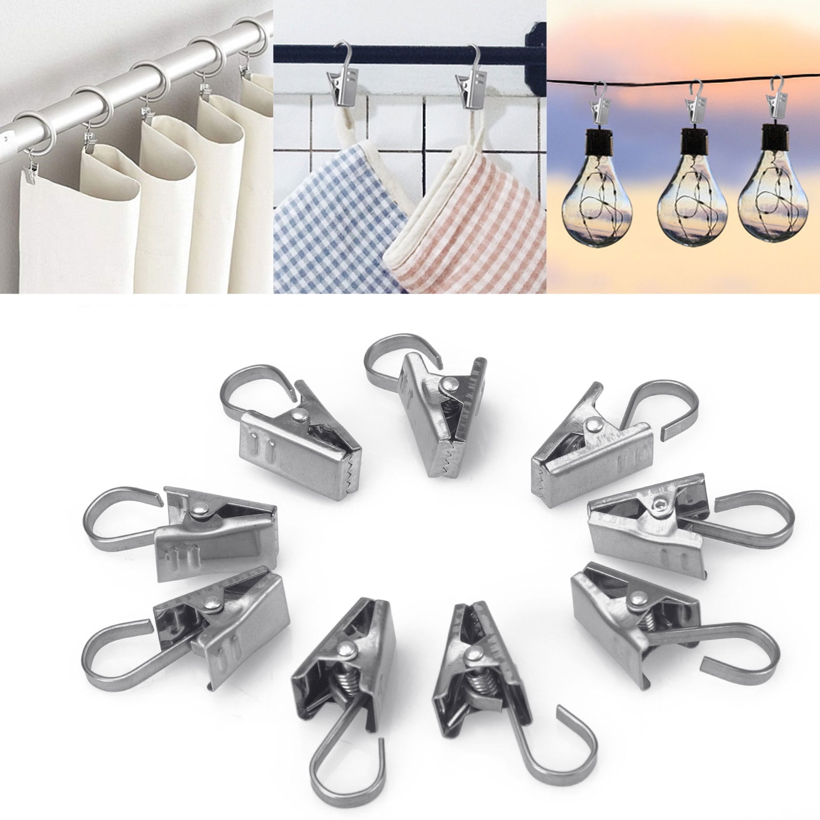 Wide Flat String Party Lights Hanger Wire Holder for Shower Hi Collie 30pcs Stainless Steel Clips w/Hook for Curtain Art Craft Display and Outdoor Activities Supplies Photos Home Decoration 