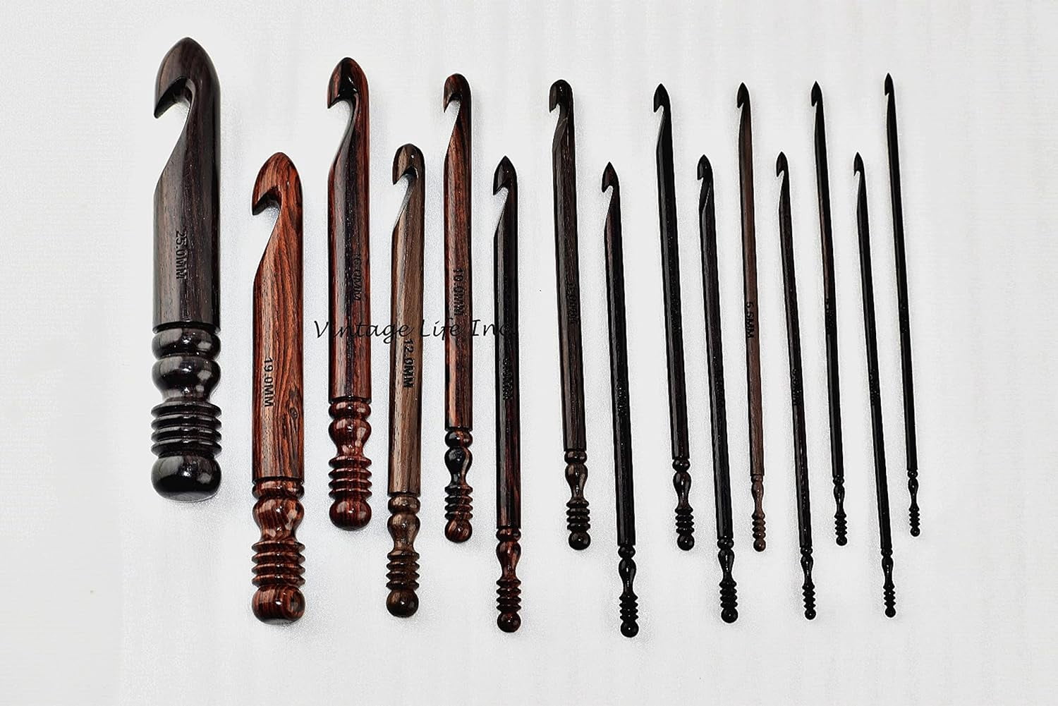 Ergonomic Crochet Hooks Set of 15 Soft Grip Rosewood Hooks 3.5 MM to 25 MM, Wooden Yarn Crochet Hooks for Arthritic Hands Needles for Knitting and Crocheting (Only Hooks)