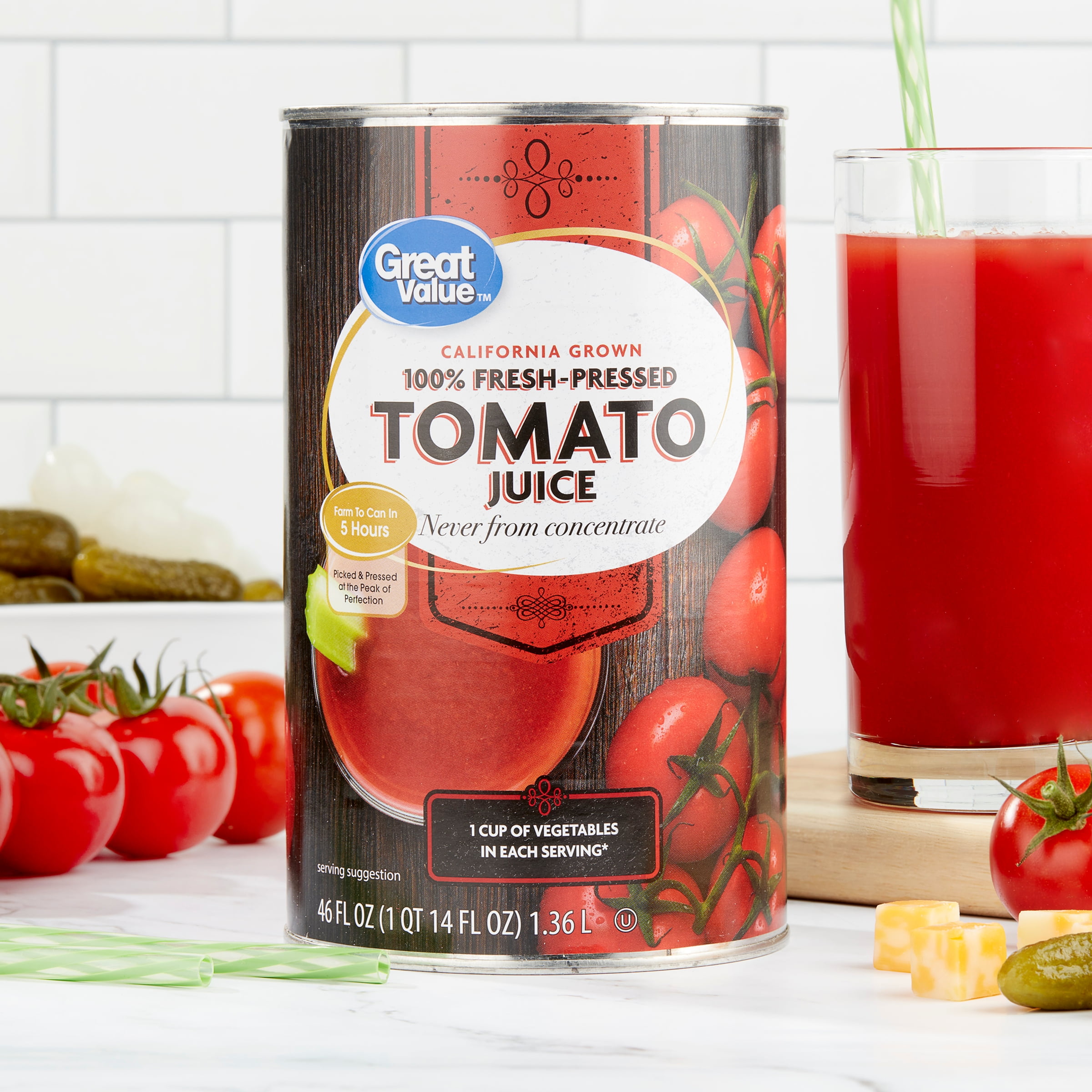 (2 pack) Great Value 100% Fresh-Pressed Tomato Juice, 46 fl oz