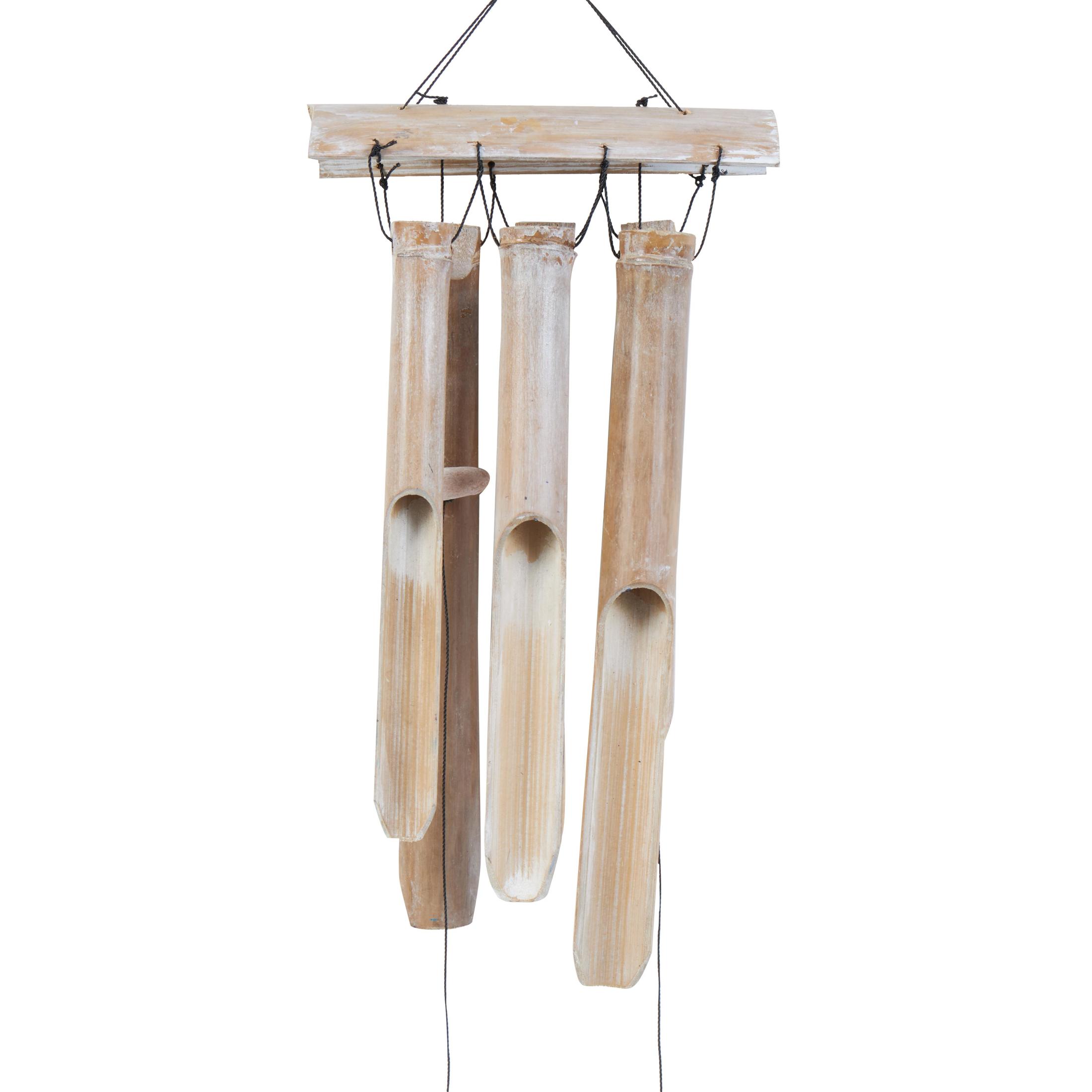 DecMode 36" Blue Bamboo Wood Handmade Ship Wheel Windchime with Log Chimes