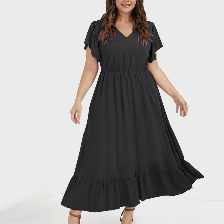 green emerald velvet dress Pinup Fashion Plus Size Wedding Guest Dresses Women Summer Black Graduation  Party Cocktail Flowy Chiffon Smocked Maxi Dresses 2026 at Amazon Women's  Clothing store main image 1
