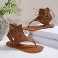 thumbnail image 6 of Gladiator Sandals for Women Lace up Ankle Strap Back Zipper Flip Flops Lightweight Retro Leather Flat Shoes Yellow Size 8.5, 6 of 9