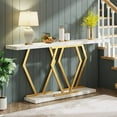 thumbnail image 4 of Tribesigns 70.9 Inch Extra Long Sofa Table， White and Gold Console Table with Faux Marble Tabletop, Modern Long Entryway Table with Gold Frame, 4 of 5