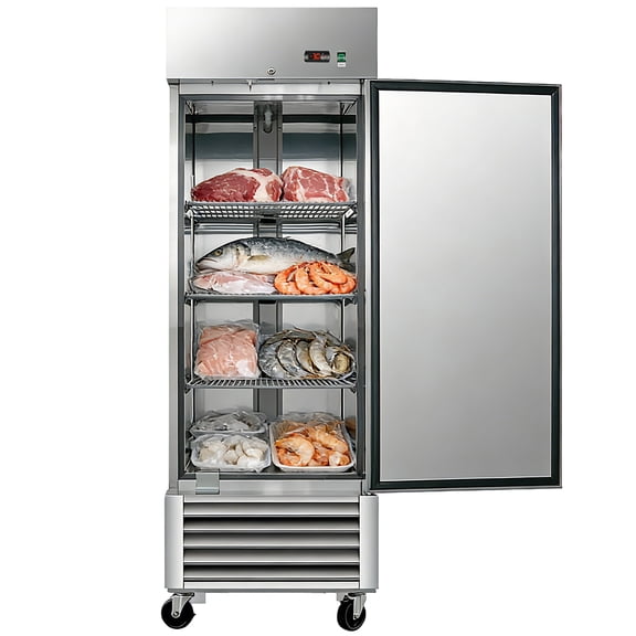 CTOSPOATO 27"W Commercial Freezer Single Solid Door Stainless Steel Interior and Exterior Construction Reach-in Freezer 18.68 Cu.ft. Upright Fan Cooling Freezer for Restaurant,Bar,Shop,Kitchen