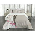 thumbnail image 3 of Ambesonne Wedding Quilted Bedspread Set 3 Pcs, Ceremony Bride Groom, Queen Size, Grey Black Pink, 3 of 5