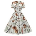 thumbnail image 4 of Pompotops Robe d'Été pour Femme à Manches Courtes, Col en V, Imprimé Vintage, Robe Évasée de Soirée, 4 of 8