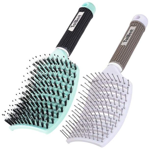 TaiBest Juego de cepillos de pelo con cerdas de jabalí – Cepillo desenredante para cabello seco/húmedo para cabello rizado fino y grueso – Cepillo de pelo curvado y ventilado para mujeres, hombres o n