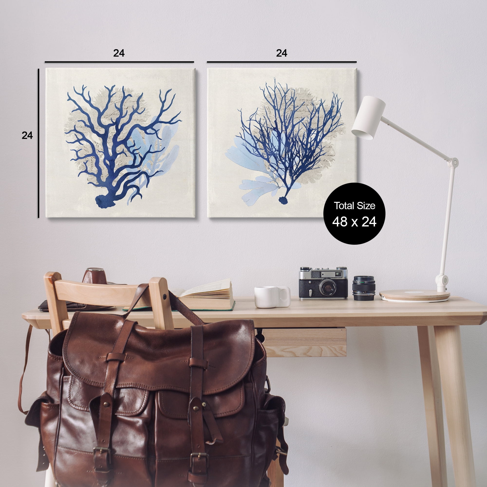 Stupell Industries Blue Coral Branches Nautical & Beach Painting Wrapped Canvas Art Print Wall Art, 24 x 24, Set of 2