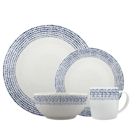 Microwave Safe Dinner Set Melange Coupe 32 Piece Porcelain Dinner Set | Blue Dots Collection | Service for 8 | Microwave, Dishwasher & Oven Safe | Dinner Plate, Salad Plate, Soup Bowl & Mug (8 Each) ()