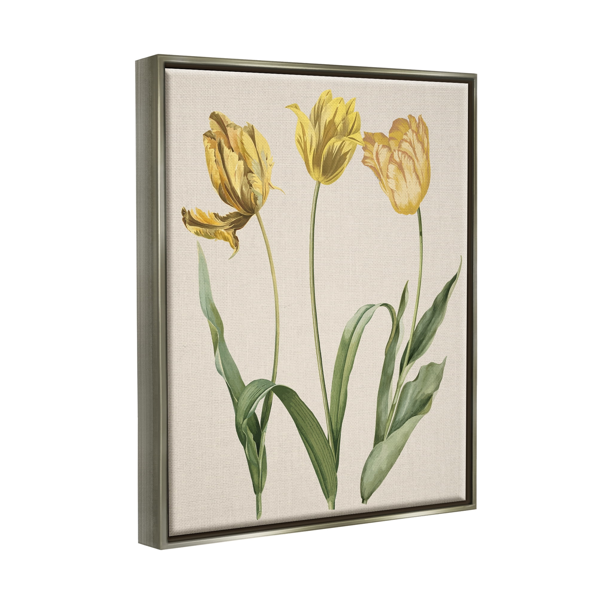 Stupell Industries Three Tulip Sprigs Botanical & Floral Painting Gray Floater Framed Canvas Art Print Wall Art, 17 x 21