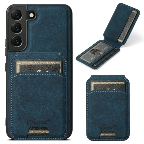 Mantto Wallet Case for Samsung Galaxy S22 Detachable Card Slots Flip Kickstand Purse Cover, Magnetic Case Compatible with MagSafe, Shockproof PU Leather Slim Case for Galaxy S22, Blue