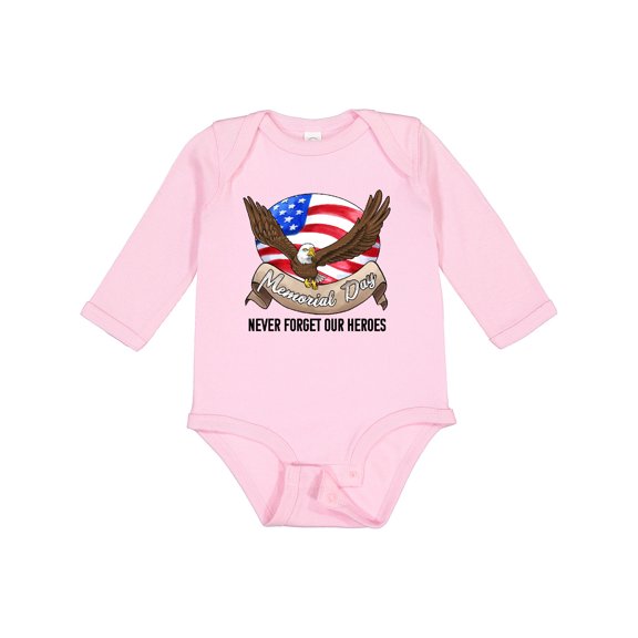 Inktastic Memorial Day- Never Forget Our Heroes- Bald Eagle Boys or Girls Long Sleeve Baby Bodysuit