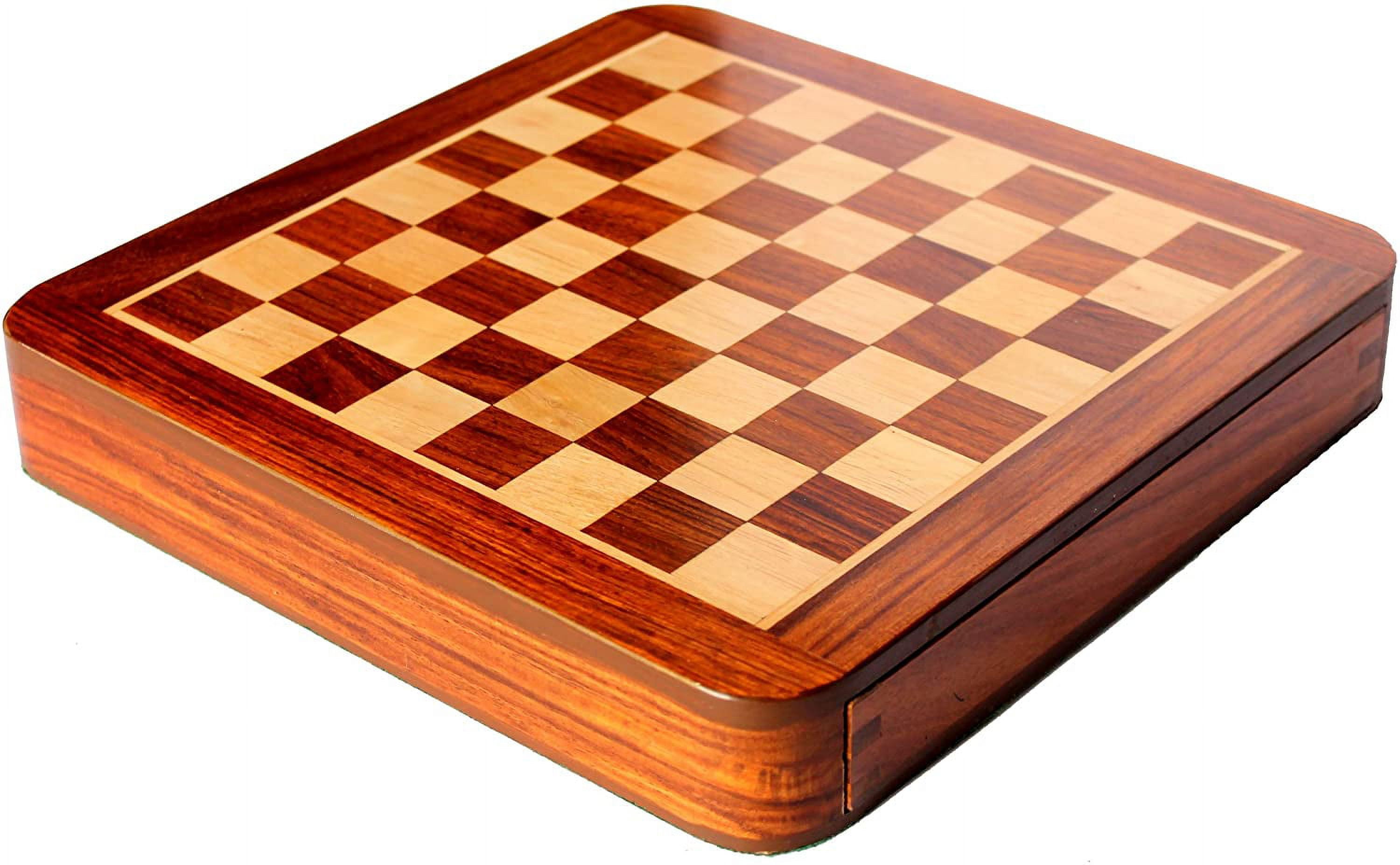 StonKraft 12" x 12" Collectible Wooden Drawer Chess Game Board Set + Wooden Crafted Chess Pieces - Flat Chess Board with Drawer