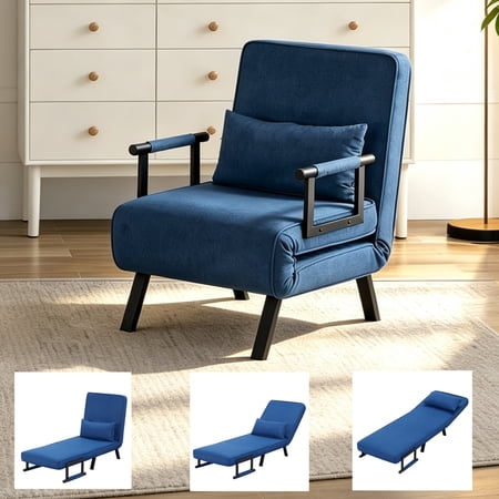 Gewnee 26” 4-in-1 Foldable Sofa Bed Chair - Metal Frame Foam Filled Polyester for Guest Room, Small Apartment, Home Office,Blue