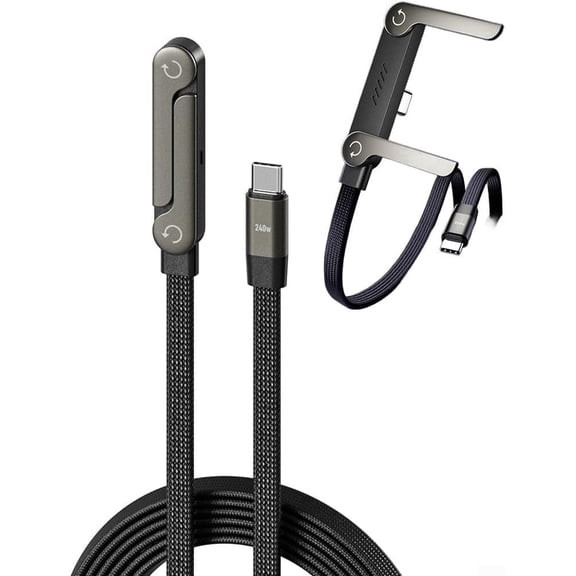 TYPPKMM Sideways Phone Charger, 240W 2-in-1 USB-C Invisible Holder Charger Cable with Built-in Stand, 4.9ft Fast Charging for Smartphones, Tablets, Laptops