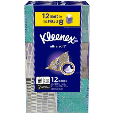 Kleenex Ultra Soft Facial Tissues, Cube Boxes, 12 Pack, 65 Tissues