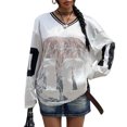 thumbnail image 3 of See Through Jersey for Women V Neck Long Sleeve See Through Jersey Sports Number Tops Streetwear for Sports imaginative, 3 of 6