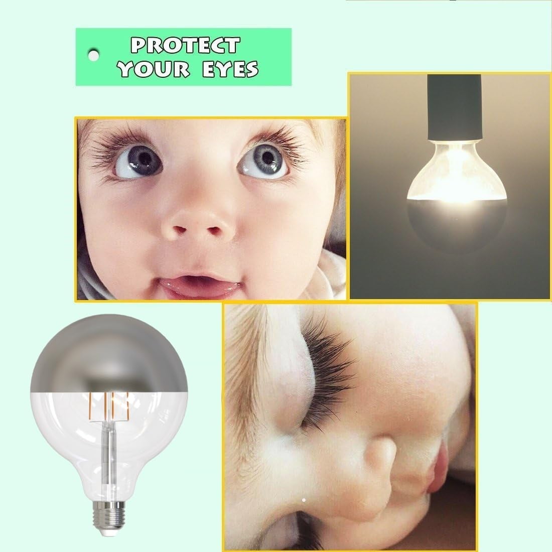 Diodesy- Pack of 4 LED6G40/27K/FIL/HM/3 LED Half Chrome Globe Light Bulb G40, Round Half Mirror Bowl, Fully Compatible Dimming, 2700K Warm White, 6W (60 Watt Equiv), E26 Dimmable, 500 Lumen, UL Listed