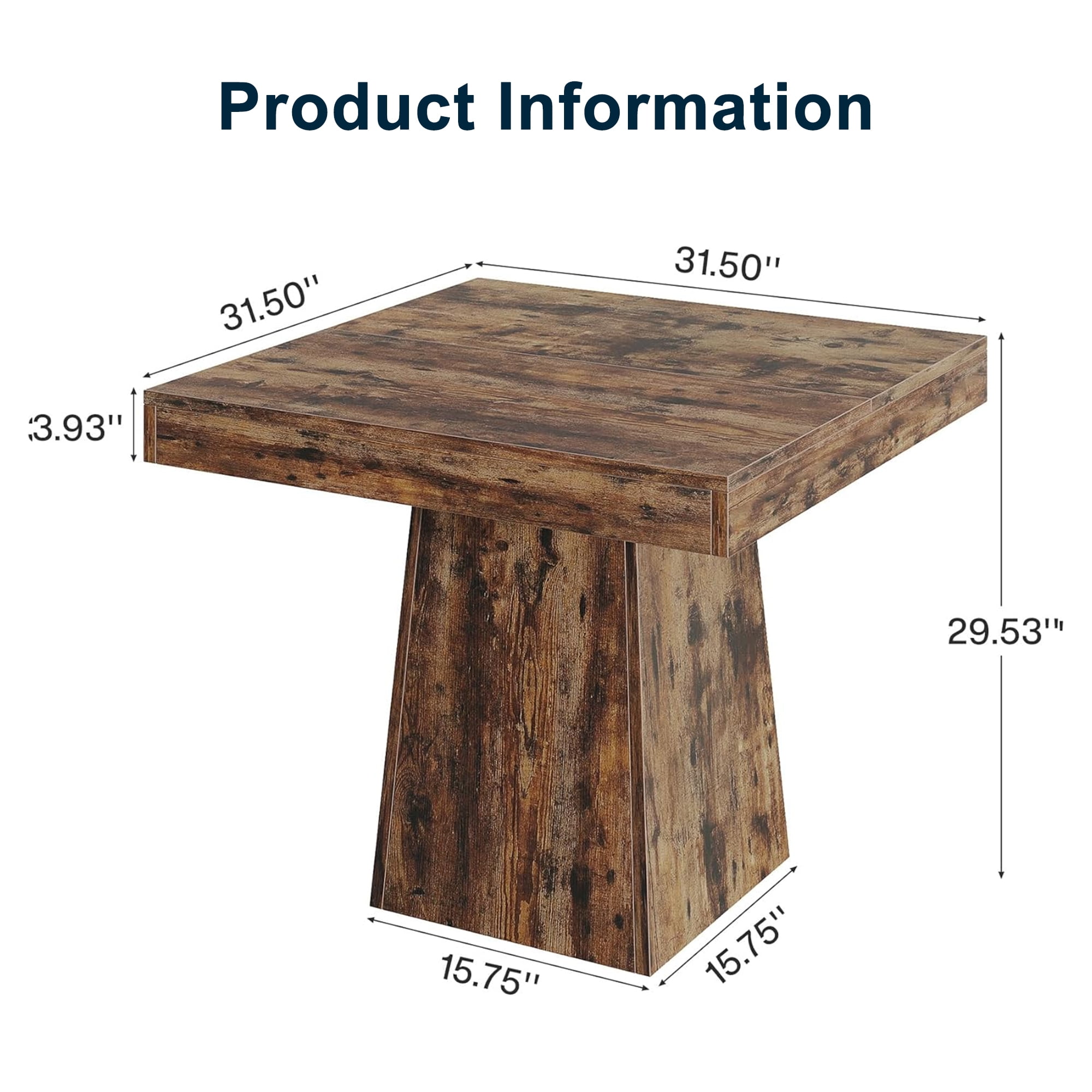 Demi Bonn 31" Modern Square Dining Table for 4 People, Wood Farmhouse Kitchen Dinner Table for Dining Room, Living Room Furniture, Rustic Brown