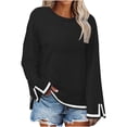 thumbnail image 1 of MeetoTime Long Sleeve Tops for Women Round Neck Slit Ribbed Pullover 2024 Fall Clothes Oversized Sweaters, 1 of 4