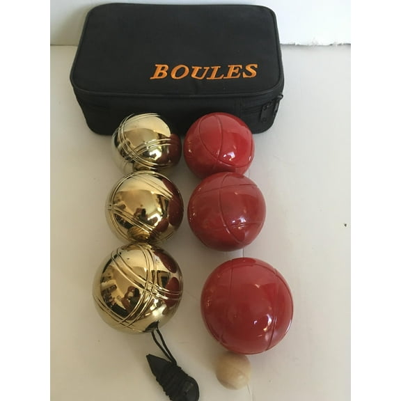 BuyBocceBalls 73mm Metal Petanque/Boules 6 Ball Set with 3 Gold and 3 red Balls and Black Bag