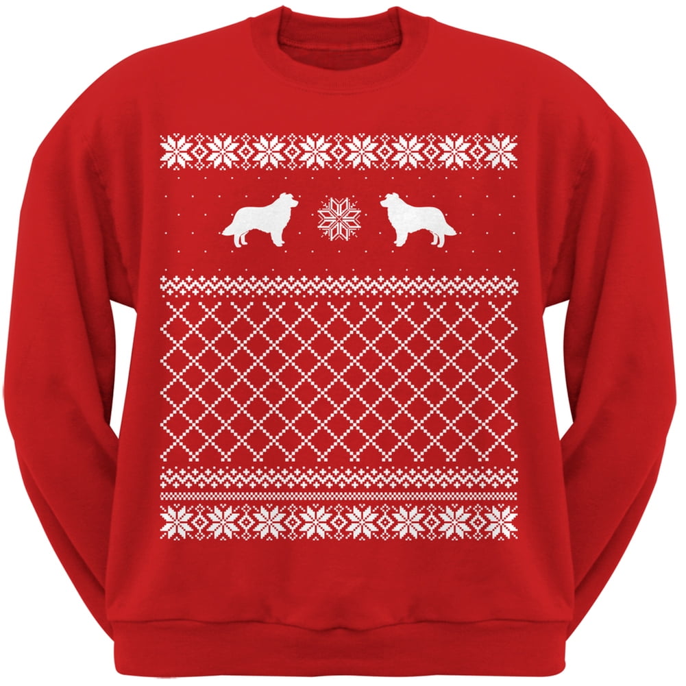 Old Glory Border Collie Red Adult Ugly Christmas Sweater Crew Neck