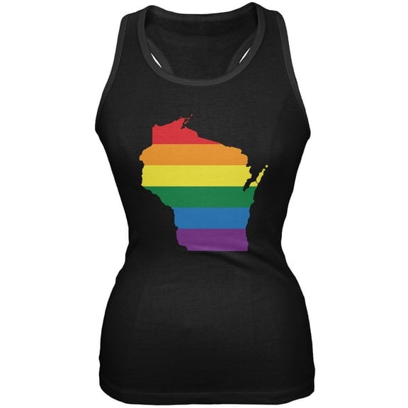 Wisconsin LGBT Lesbian Pride Rainbow Black Juniors Soft Tank Top - Small
