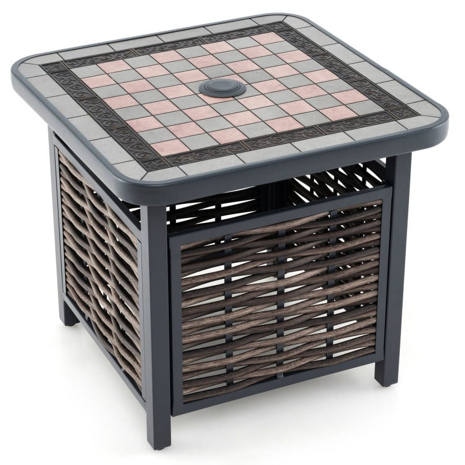 Barara King 21.5 Inches Outdoor PE Rattan Side Table Square End Table with Umbrella Hole