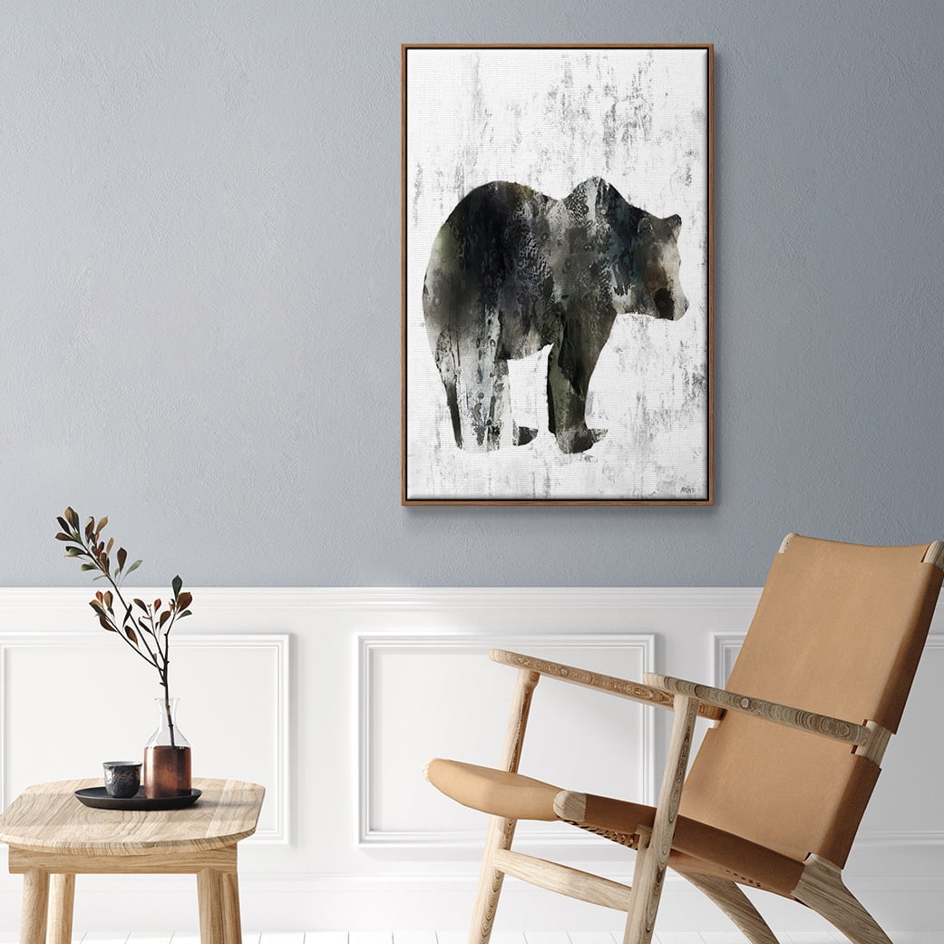 Bear Totem Framed Premium Gallery Wrapped Canvas - Ready to Hang - 17 x 25 - Walnut Floating Frame