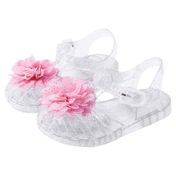 BAnala Girls Sandals Princess Dress Sandals Jelly Shoes for Toddler Girls Blue Bird Nest Layered Lines Flats Childrens Clear Glitter with Hollow-Carved White,10.5