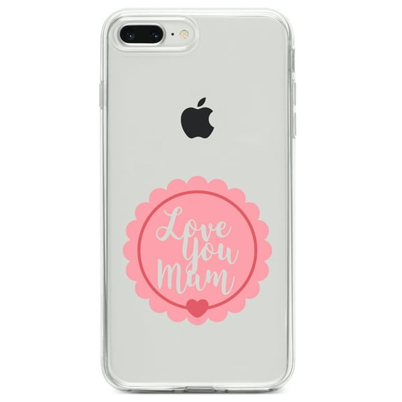 DistinctInk Clear Shockproof Hybrid Case for iPhone 7 PLUS / 8 PLUS (5.5" Screen) TPU Bumper Acrylic Back Tempered Glass Screen Protector - Love You Mum - Pink Ribbon