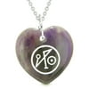 Archangel Michael Sigil Magic Planet Energy Puffy Heart Amulet Purple Quartz Pendant 18 inch Necklace