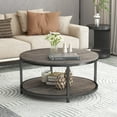 thumbnail image 2 of NSdirect Table Basse Ronde en Bois Rustique avec Étagère Ouverte de Rangement, Noyer Clair, 2 of 2
