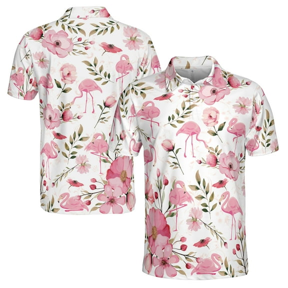 Funny Pink Flamingo Flowers Floral Pattern Golf Men's Polo Shirt S-5XL