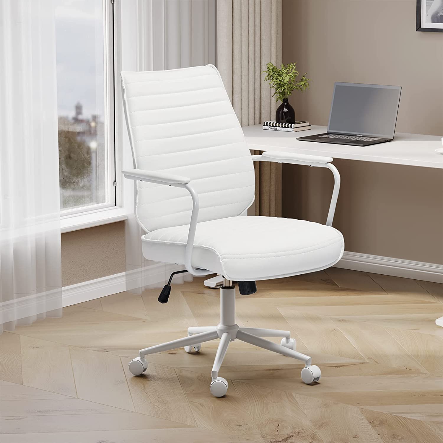 Mid Century Modern Office Chair, Faux Leather Ergonomic Desk Chair