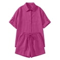 thumbnail image 5 of Mifsaly Womens 2 Piece Short Set Collared Button Down Shirt and High Waisted Shorts with Pockets Lightweight Flowy Holiday Wear Casual Beach Outfits Hot Pink,L, 5 of 5