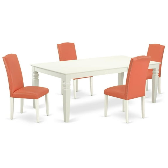 East West Furniture Logan 5-piece Wood Dining Set in Linen White/Pink Flamingo