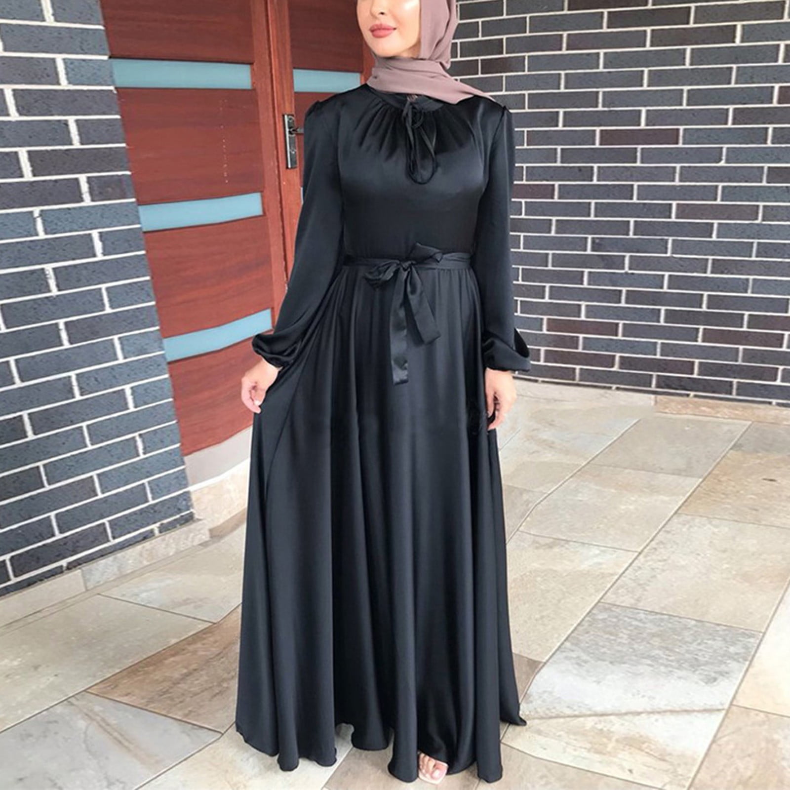 Women's Casual Solid Dress Sleeve Abaya Arab Kaftan Dress Athletic Dresses Womens plus Size Dress Summer Maxi Dresses Mini Dress Casual Women Fitted Dresses Woman's Dresses Womens Dresses Short Casual