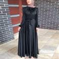 thumbnail image 6 of FYEGRE Clergy Dress for Women Long Sleeve A Line Elegant Maxi Dress with Tab Insert Stand Collar and Belt 1-Black XL, 6 of 6