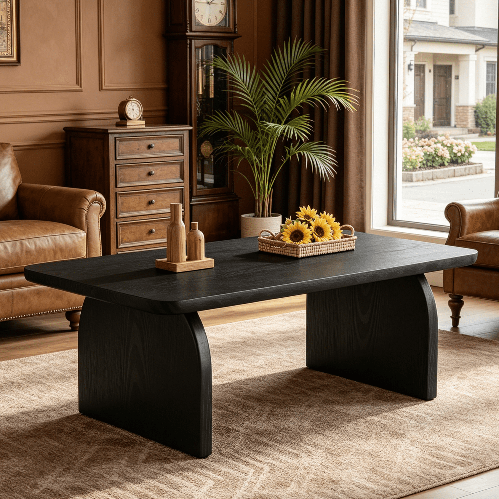 Fnova Farmhouse Coffee Table for Living Room, 47.24" Rectangle Black Coffee Table, Easy Assembly