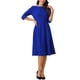 thumbnail image 2 of INSPIRE CHIC Vestido Vintage de Manga 3/4 para Mujer, Elegante con Cuello Barco, Vestido para Trabajar, Tendencia S Azul Real, 2 of 5