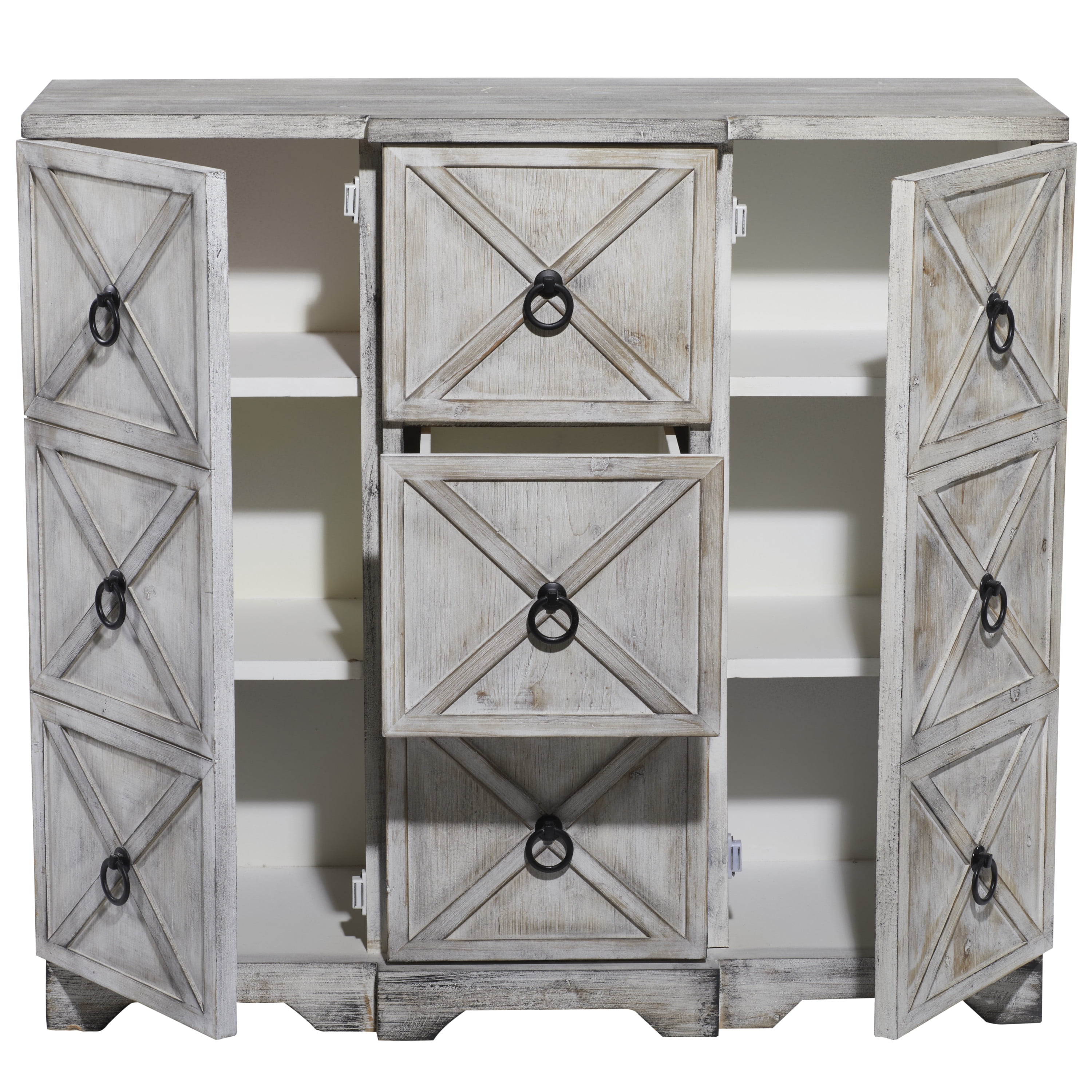DecMode 36" x 33" White Wood 3 Drawers and 6 Shelves Cabinet, 1-Piece