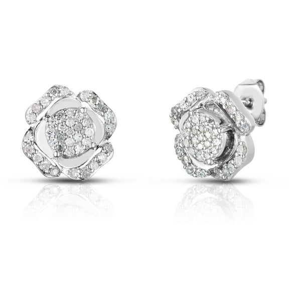 Natalia Drake Rose Flower Pave Diamond Stud Earrings 1/2 Cttw 925 Sterling Silver